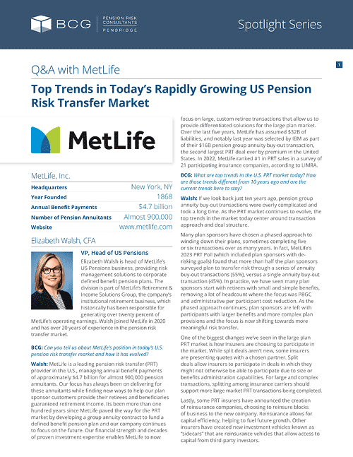 Spotlight Series Q&A with MetLife – Top Trends in Today’s Rapidly Growing US Pension Risk Transfer Market